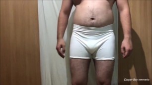 Diaper Boy tries on Tena Comfort Normal and Wets it