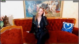 Blonde Webcam Model Black Leather Jacket and Skirt Teasing Part 2