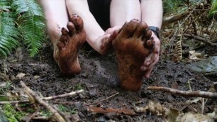 Dirty Redhead Barefoot outside Muddy Toe & Foot Massage