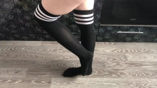 Teen Girl Show her College Knee High Black Socks