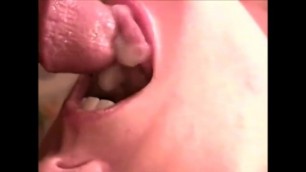 Fills her Mouth with Cum