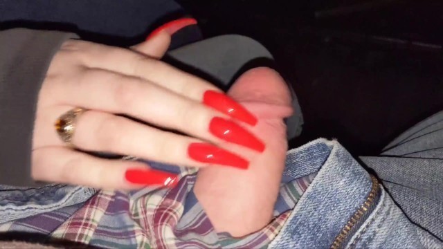 Public Teasing and Handjob with Long Red Nails